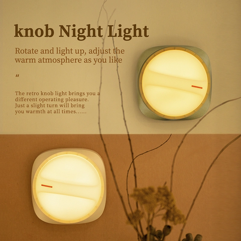 Modern Portable ABS Wall Mount Night Light with Rotary Switch Mini LED for Baby Nursery Round Knob Design