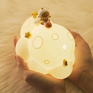 ICARER FAMILY Mini LED Night Light Modern Plant Shape Cute Home Decor USB Rechargeable Silicone Material Moon Shape Battery