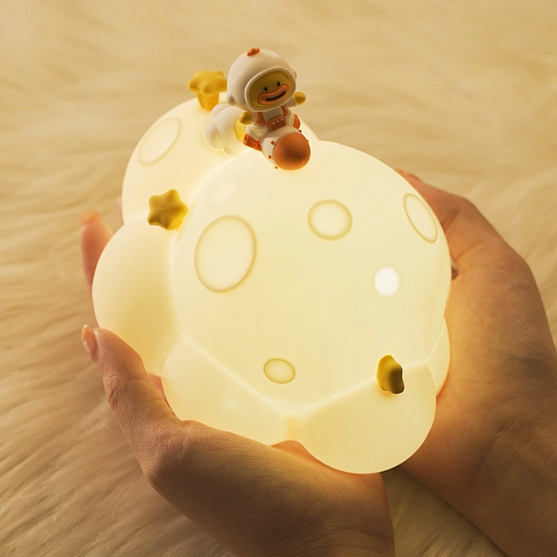 ICARER FAMILY Mini LED Night Light Modern Plant Shape Cute Home Decor USB Rechargeable Silicone Material Moon Shape Battery