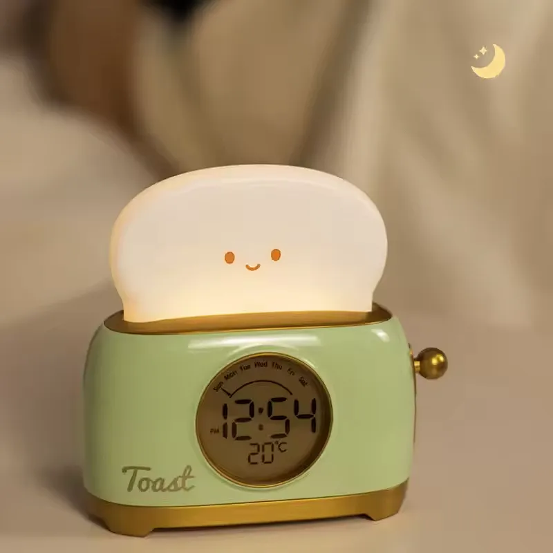 ICARER FAMILY Modern Design Toaster Digital Table Alarm Clock with Backlight Smart Quartz Wake up Led Night Light Clock for Kids