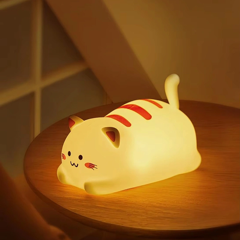 Children's LED Night Light New RGB Cat Animals Lighting Tap Silicone Touch Switch Control Mini Bedside Bedroom Use Babies Kids
