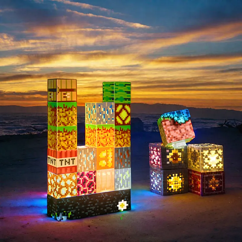 ICARER FAMILY  Square Stitching Lamp 16 Pieces Building Block Cute Night Light