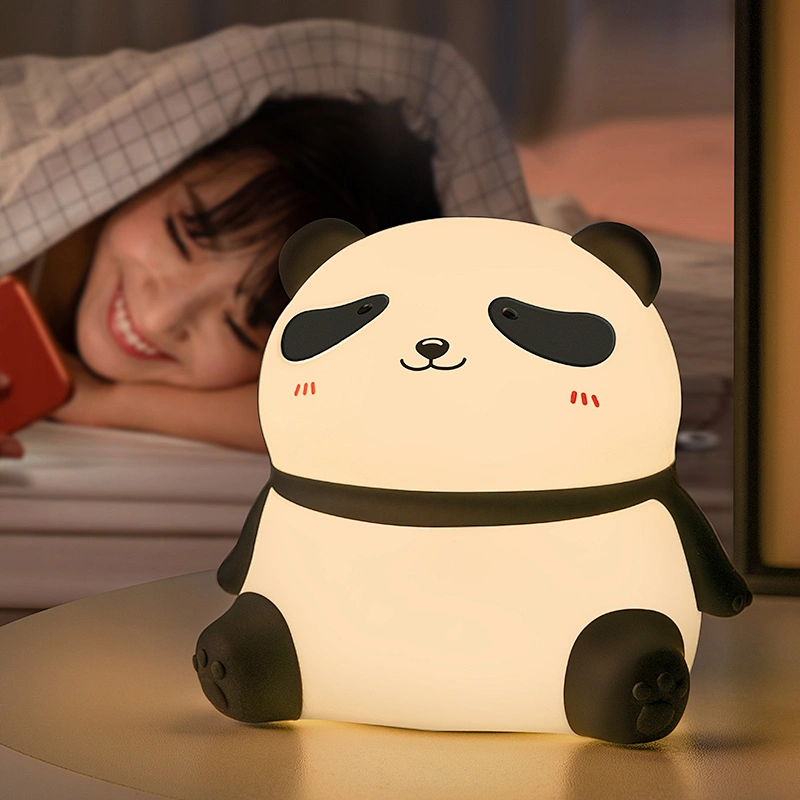 Contemporary Mini Panda Night Light Kids Touch Control Warm White 7 Color ABS AAA Battery USB Rechargeable ROHS Certified