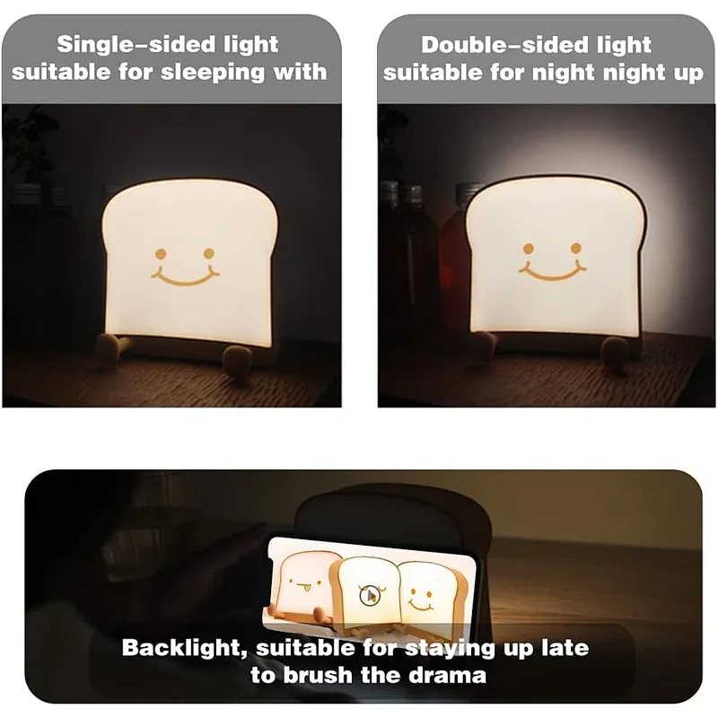 Kawaii Anime Toast Cute Bedside Rechargeable Sleep Led Table Lamp Children Night Light for Bedroom Decoration