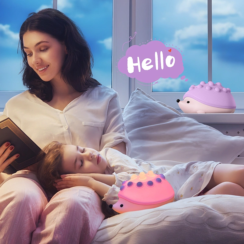 ICARER FAMILY Modern Mini Hedgehog LED Night Light Rechargeable USB Powered Bedroom Projector Silicone Material Touch Switch