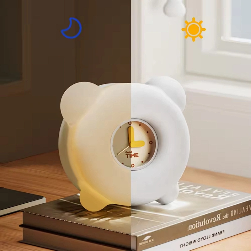 Alarm Clock Table Lamp Bedroom Bedside Smart Rechargeable Desk Lighting Silicone Baby Night Light for Kids Children