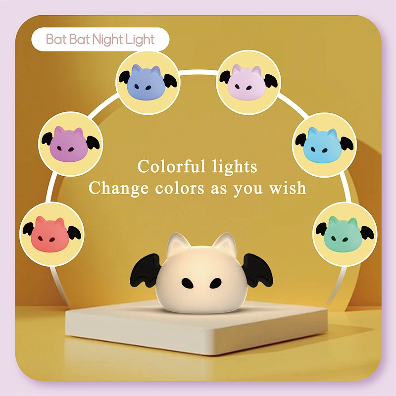 Little Kawaii Gift Animal Bat Silicone Led Lamp Light and Lighting Home Bedroom Wireless Light Lamp for Kids Baby Children