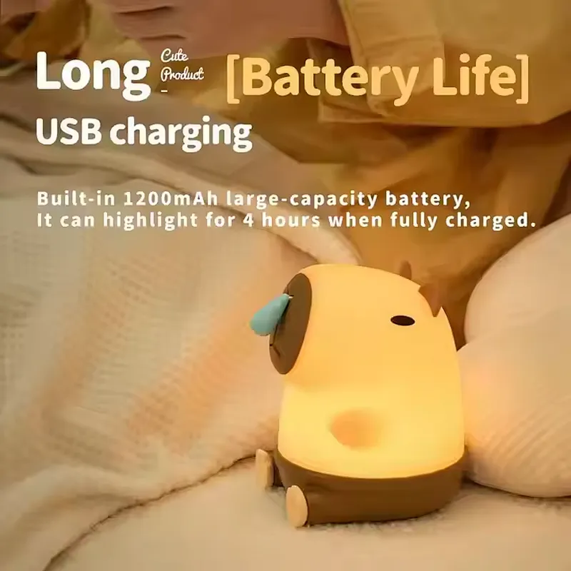Cute Animal Capybara Custom USB Touch Rechargeable Led Table Lamp Home Decoration Led Silicone Night Lights for Kids