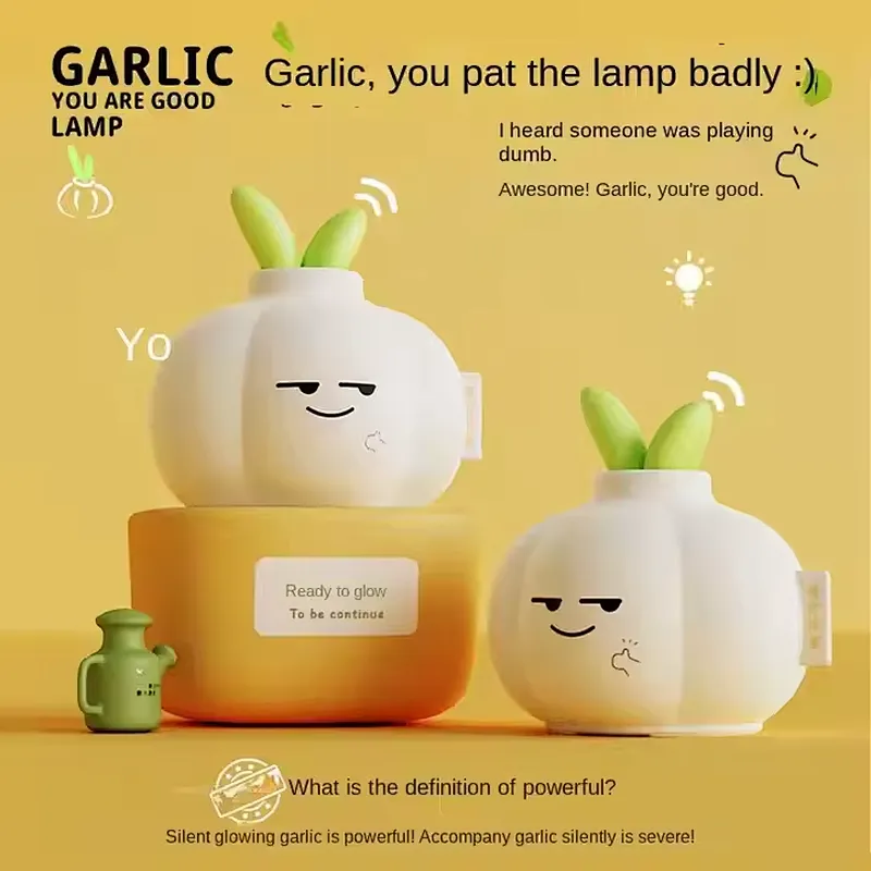 Awesome Garlic LED Night Light USB Charging Dimming Function Modern Design Cartoon Bedroom Silicone Lamp Mini Size Soft Sleep