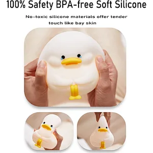 Cute Duck Silicone Tap Touch Mini Lights Home Decor Bedside USB Smart Rechargeable Night Light Lamp for Kids Baby Children