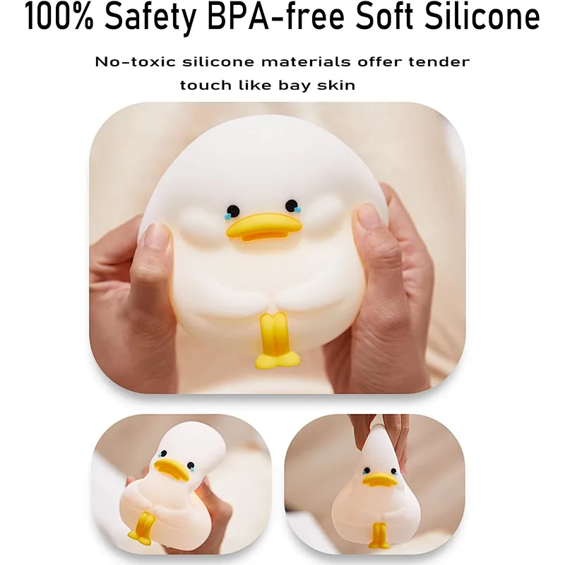 Cute Duck Silicone Tap Touch Mini Lights Home Decor Bedside USB Smart Rechargeable Night Light Lamp for Kids Baby Children
