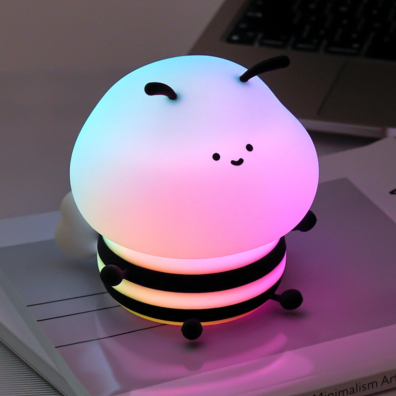 ICARER FAMILY Cute Animal Night Lights Tap Control Kawaii Gift Bee Silicone Night Light Lamp
