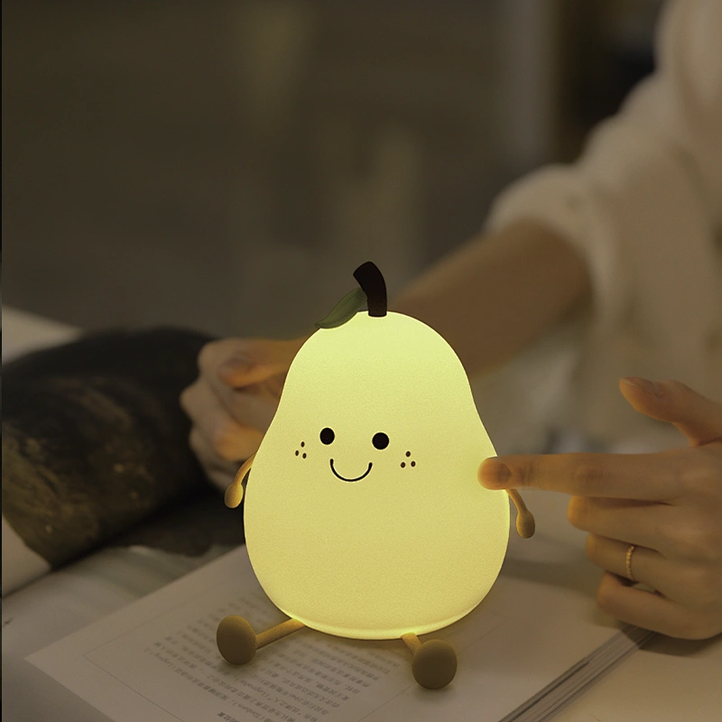 Custom Pat Touch Kids Mini Silicone Pears USB Sleeping Soft Silicon Lights Rechargeable LED Night Lights