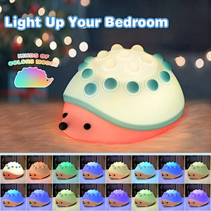 ICARER FAMILY Modern Mini Hedgehog LED Night Light Rechargeable USB Powered Bedroom Projector Silicone Material Touch Switch