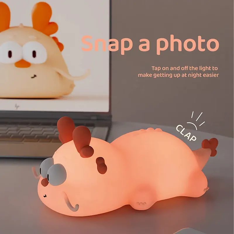 ICARER FAMILY Cartoon Animal Dragon Cute Night Light for Kids Pat Control Table Silicone Led Night Light for Bedroom