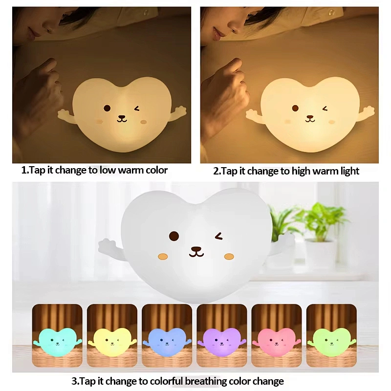 Cute Heart Shape Soft Silicone Night Light Children Gift Bedroom Decoration Led Kids Baby Love Table Lamp for Home Decor