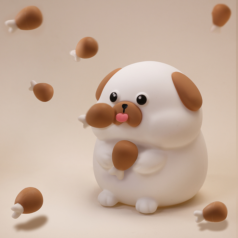 Interactive Mini Dog Lamp Traditional Design LED Light Colorful Warm White Emitting Power Battery Made Silicone Kids Adults