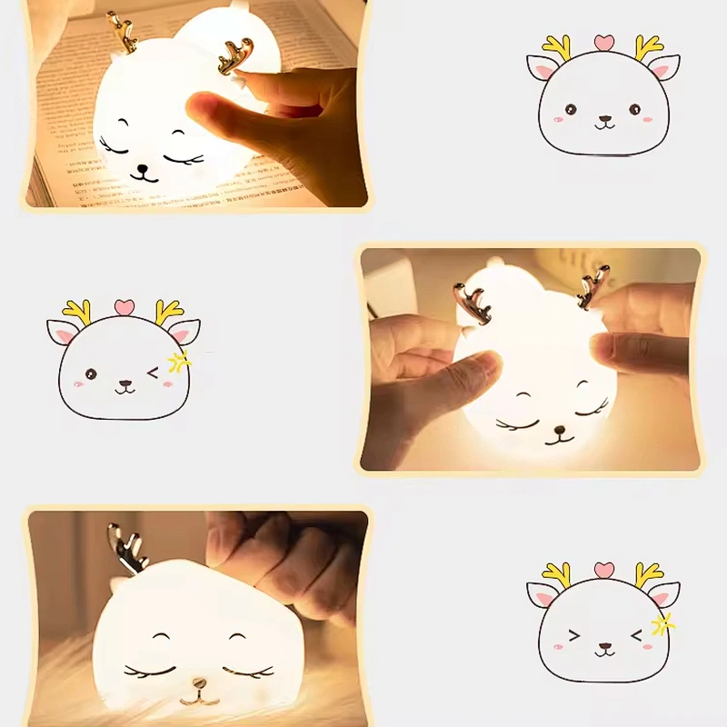 Cute Deer RGB Colorful Pat Control Bedside Decoration Home Room Unique Animal Silicone Night Light for Kids Baby Children