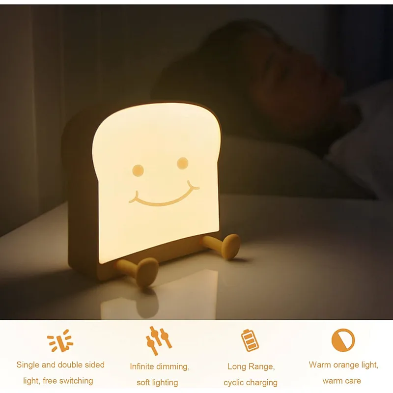 Kawaii Anime Toast Cute Bedside Rechargeable Sleep Led Table Lamp Children Night Light for Bedroom Decoration