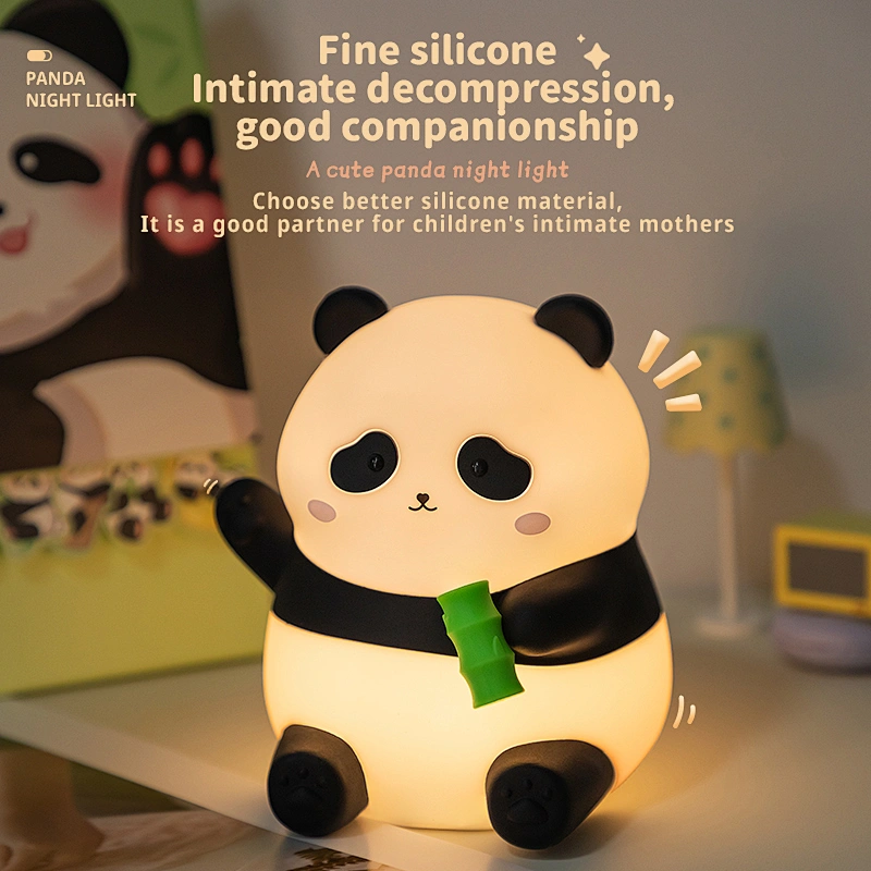 ICARER FAMILY Panda Shape Silicone Night Lamp Tap Cute Smart Rechargeable Custom Night Light for Home Decor