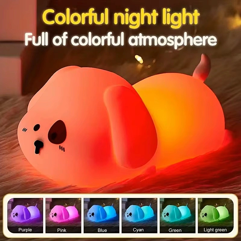 Cute Dog RGB Tap Kids Bedroom Desk Lamp Custom Smart Pat Children Silicone Animal Night Light for Home Decoration