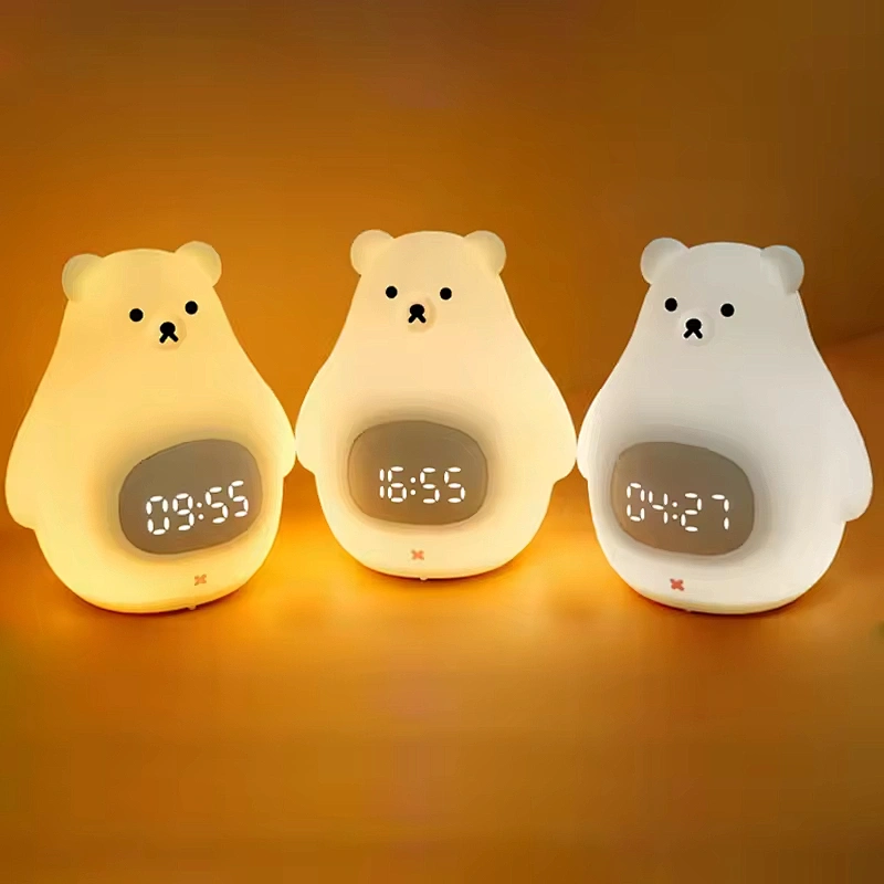 Cute Bear Shape Alarm Clock Timer Function Desk Lighting Colorful Remote Control Animal Night Light for Bedroom Kids Children