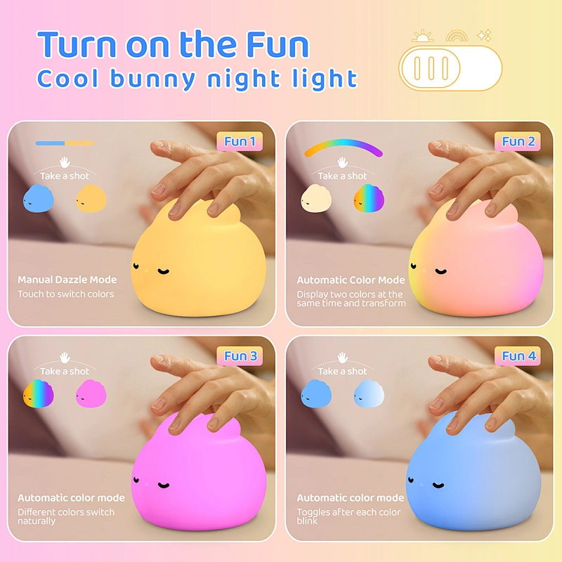ICARER FAMILY Kawaii Night Lights Cute Gift Rabbit Animal Baby Children Silicone Night Light for Kids