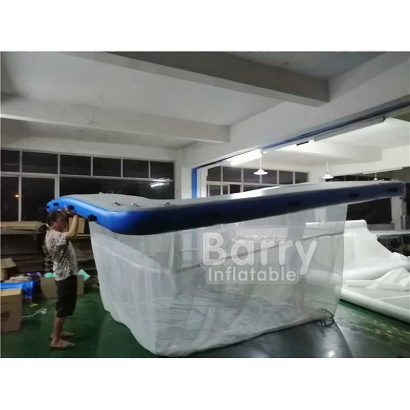 Barry Factory Price Double Layer DWF Drop Stitch Inflatable Ocean Pool With Netting Enclosure For Protect Swimming