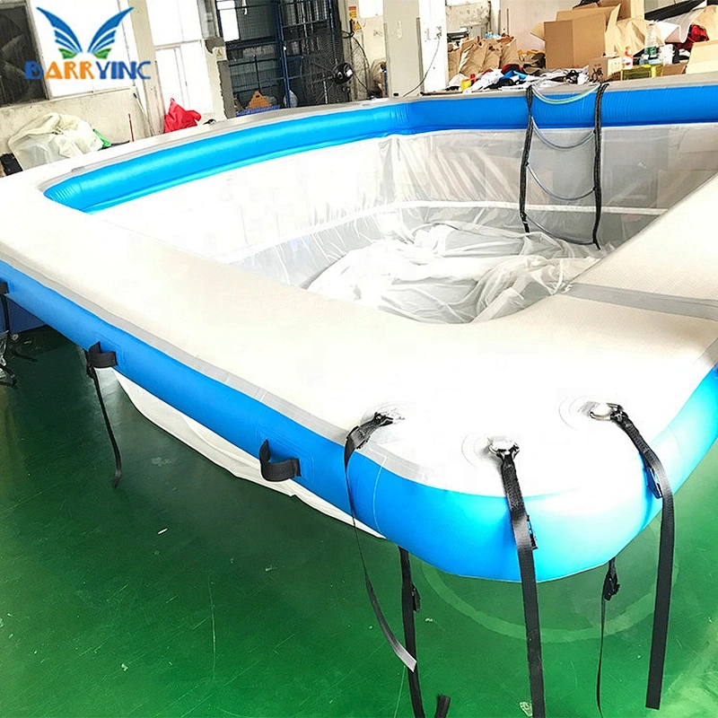 Barry Factory Price Double Layer DWF Drop Stitch Inflatable Ocean Pool With Netting Enclosure For Protect Swimming