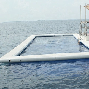 Double Layer DWF Drop Stitch Material Foldable 4x2x0.2m Inflatable Sea Ocean Pool With Netting Enclosure Anti Jellyfish
