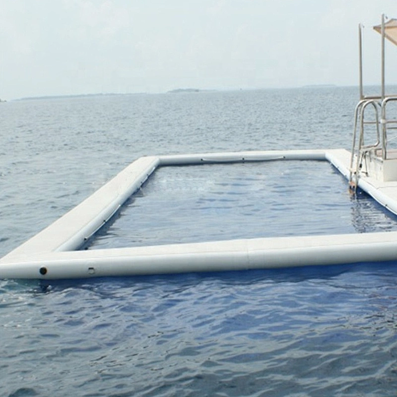 Double Layer DWF Drop Stitch Material Foldable 4x2x0.2m Inflatable Sea Ocean Pool With Netting Enclosure Anti Jellyfish
