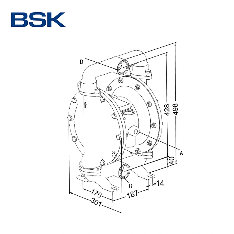 Corrosion resistant double acting gas powered chemical diaphragm pump with ptfe membrance