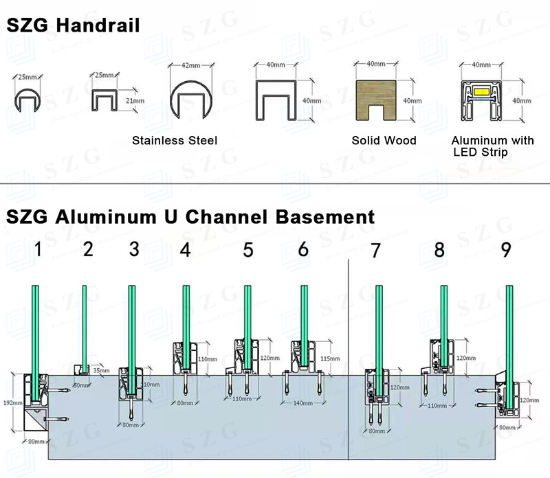 6+6mm laminated glass aluminium u channel railing system-SZGbuilding