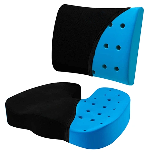 Gel Infused Ventilated memory foam coccyx  seat cushion and lumbar support pillow