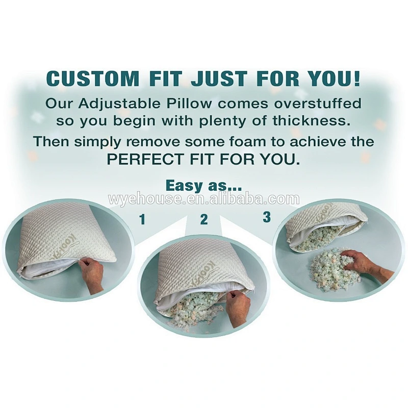 Ultra-Luxury Bamboo Shredded Memory Foam Pillow Combination With Adjustable Fit and Zipper