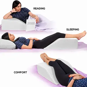 Restorology Elevating Memory Foam Leg Rest Pillow - Best Wedge Pillow - Reduces Back Pain & Improves Circulation - Includes Cove