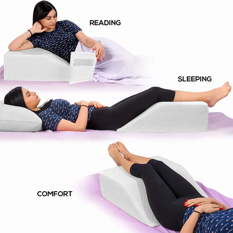 Restorology Elevating Memory Foam Leg Rest Pillow - Best Wedge Pillow - Reduces Back Pain & Improves Circulation - Includes Cove