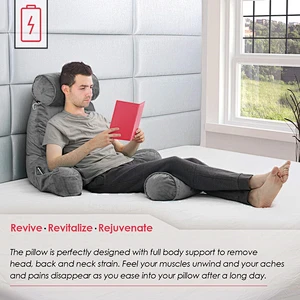 Dark Grey, Big Backrest Reading Bed Rest Pillow with Arms, Remove Neck Roll Off Bungee tv pillow