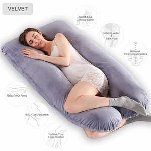 Custom Logo 100% Cotton Pregnancy Maternity Pillow, U shaped Full Body Pillow with Zipper Removable Cover