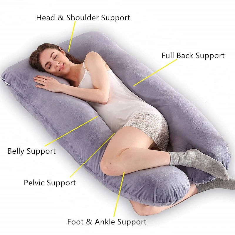 Softer polyester pregnant pillow, Custom Logo Comfort U Shaped Giant Back Support Full Body Pregnancy Pillow