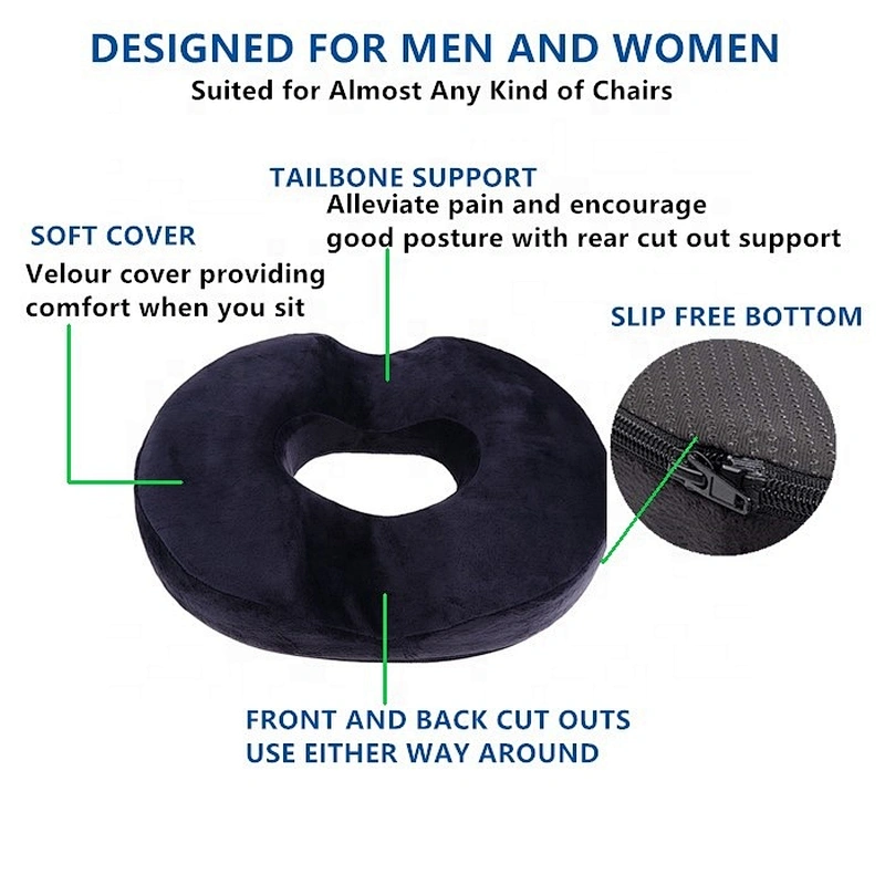 Donut Seat Cushion Chair, Seat Cushion Round Coccyx Orthopedic Memory Foam Seat Cushion with Anti-slip Bottom