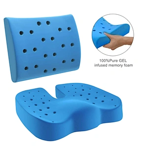 Gel Infused Ventilated memory foam coccyx  seat cushion and lumbar support pillow