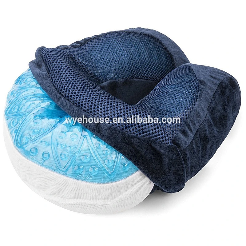 AMAZON Hot Selling U Shaped Memory Foam Travel Massage Neck Pillow with Coolig GEL