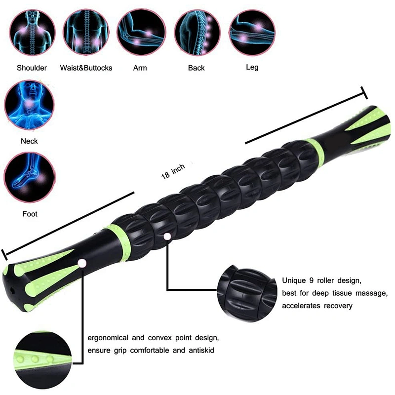 2020 wholesale black custom stick roller, handle multifunction massage roller stick, foot massage roller stick