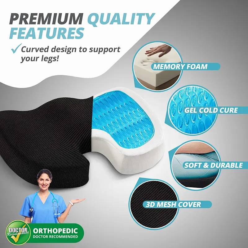 Hot Sale Hemorrhoid Pillow Blood Circulation Silicone Cooling Coccyx Orthopedic Memory Foam Car Gel Seat Cushion