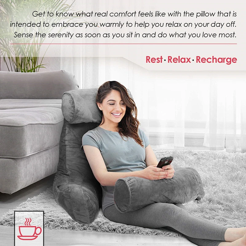 Reading Pillow-Shredded Foam Reading Pillow with Detachable Neck Roll Pillow-Great Support for Reading Relaxing