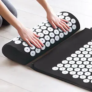 2020 Hot Black Head Round Spikes Accupressure Massage Mat and Pillow Set with Bag for Pain Relief