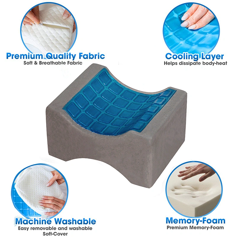 100% Comfortable Bamboo Charcoal Cooling Gel Orthopedic Memory Foam Knee Leg Support Rest Pillow for Sleeping