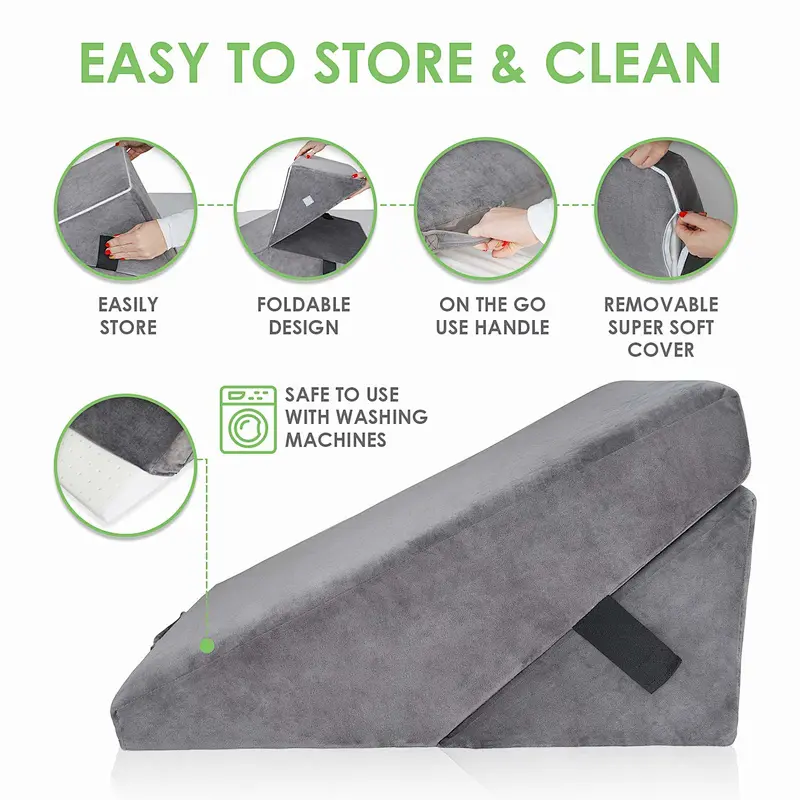 Bed Wedge Pillow Memory Foam Top Best for Sleeping Reading Rest, Hypoallergenic Breathable Alleviates Neck and Back Pain