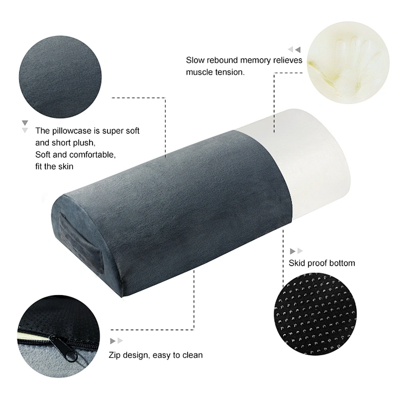 Wholesale half moon cylinder Egronomic foam footrest pillow, adjustable footrest pillow leg cushion